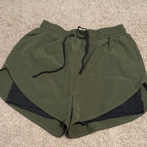 Olive Green Athletic Shorts with Black Accents